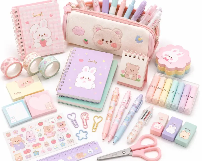 Cute stationery in Pakistan — kawaii pencil pouches, notebooks, pens and sticky notes